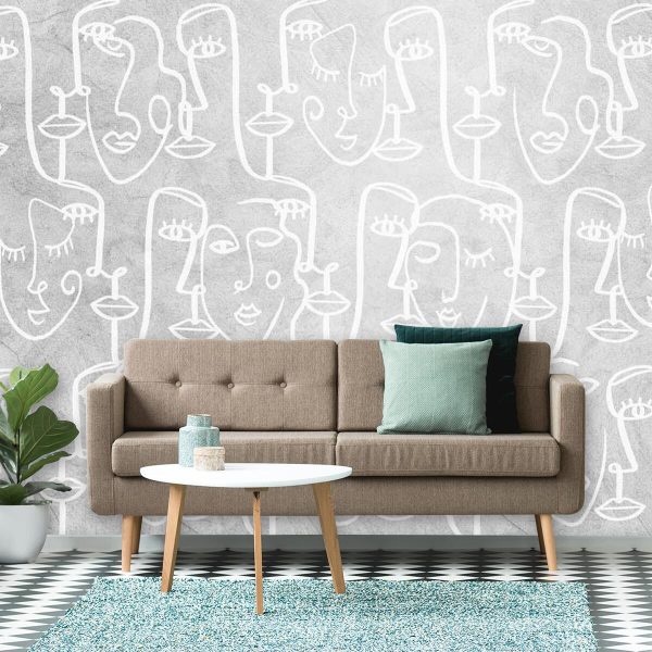 Szara tapeta z rysunkami line art