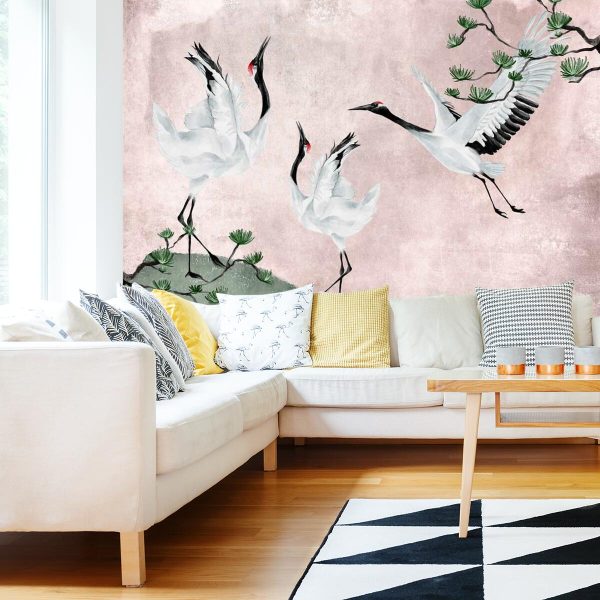 Tapeta z ptakami i gałązkami drzewa