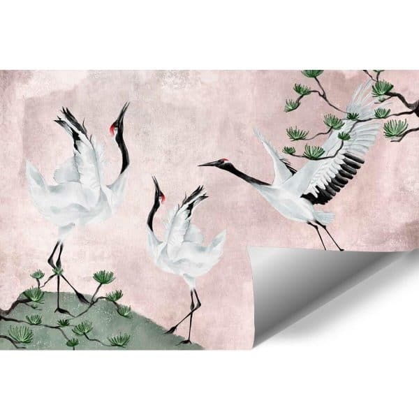 Tapeta z ptakami i gałązkami sosny