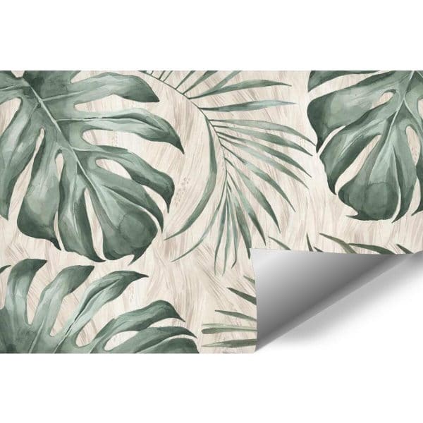 Tapeta z tropikalnymi liśćmi monstery do salonu