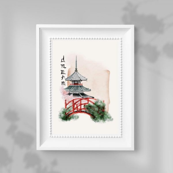 Plakat most w ogrodzie japońskim i napis: dream