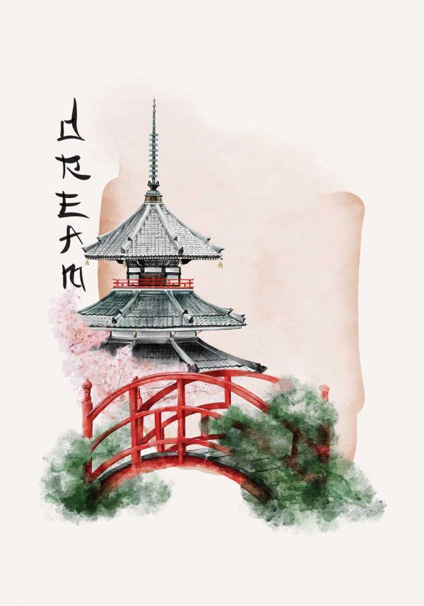 Plakat w motywem pagody oraz napisu: śnić