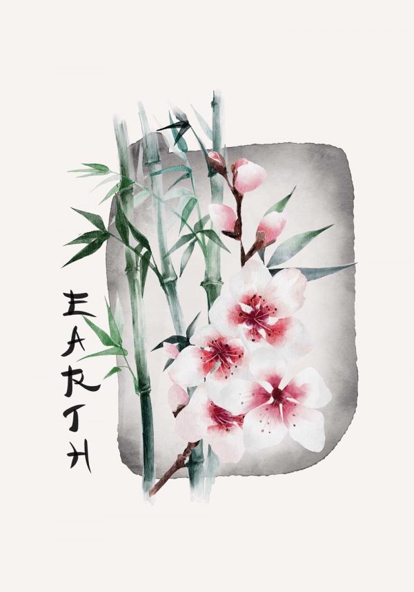 Plakat z kwiatem wiśni i napisem: earth