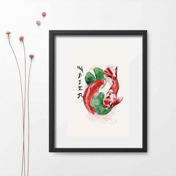 Plakat z ozdobnymi karpiami koi