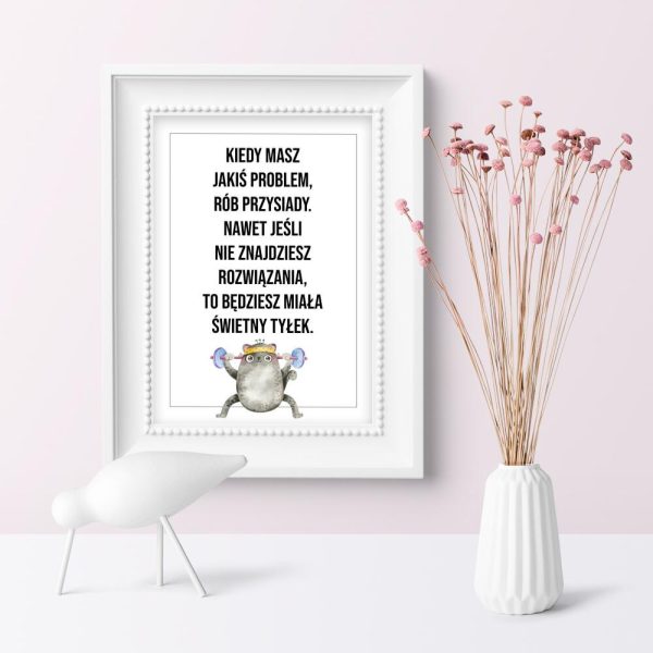 Plakat z sentencją o kłopotach i odchudzaniu