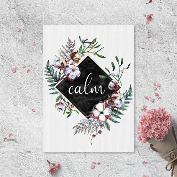 Plakat - słowo calm i kwiaty