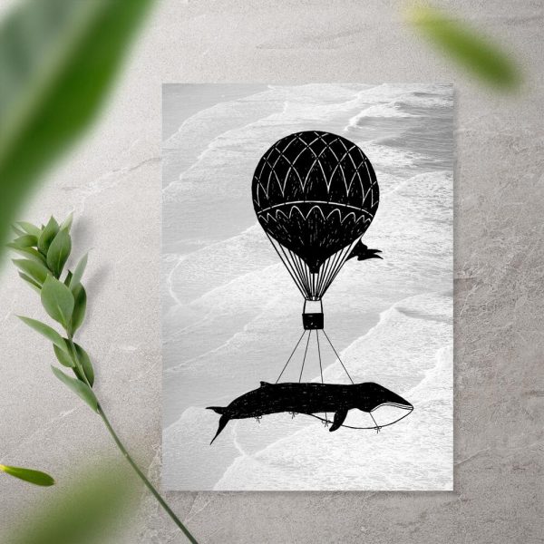 Plakat z balonem i wielorybem do przedpokoju