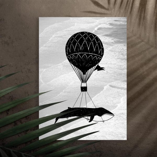 Plakat z balonem i wielorybem do salonu