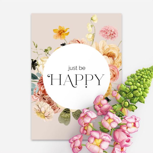 Plakat z cytatem o byciu szczęśliwym do salonu