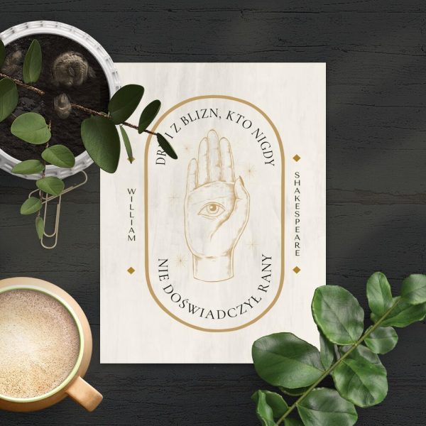 Plakat z dłonią i maksymą do sypialni