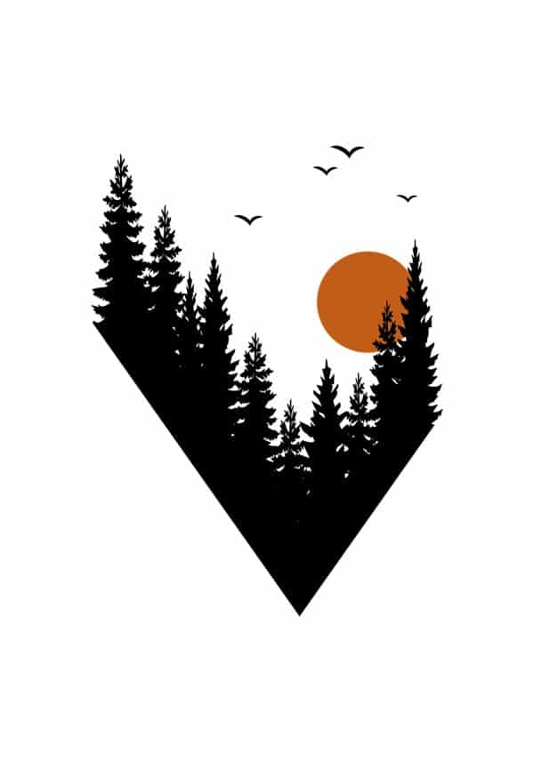 Plakat z motywem geometrycznego lasu