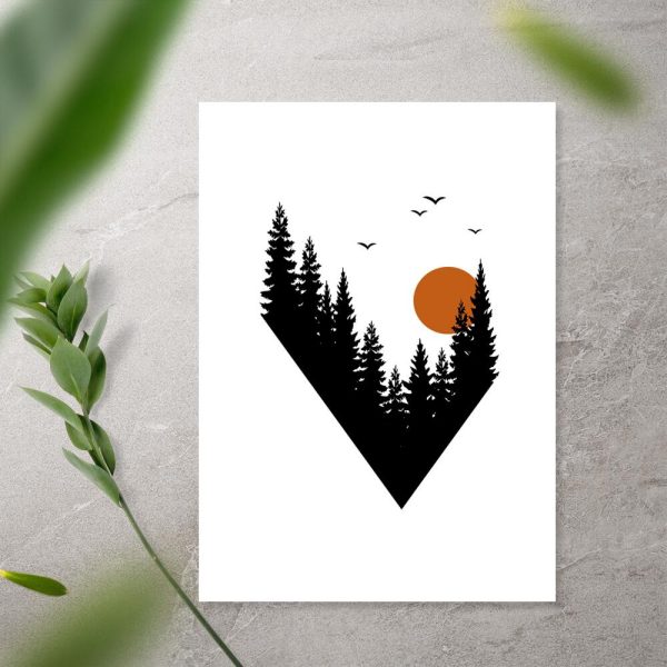 Plakat z motywem geometrycznego lasu do pokoju