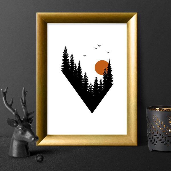 Plakat z motywem geometrycznego lasu do przedpokoju