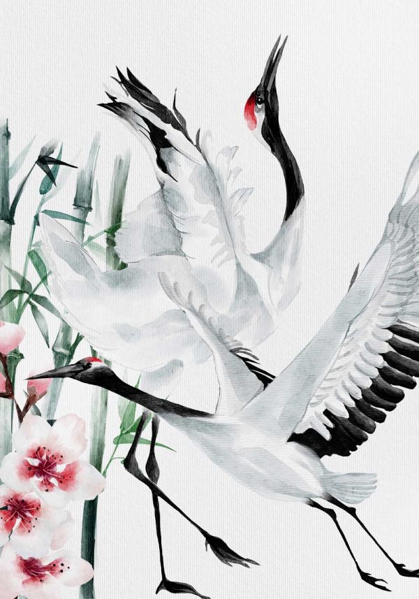 Plakat z motywem lecącego żurawia