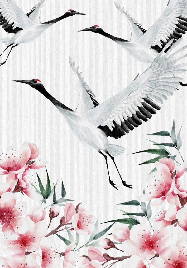 Plakat z motywem żurawi