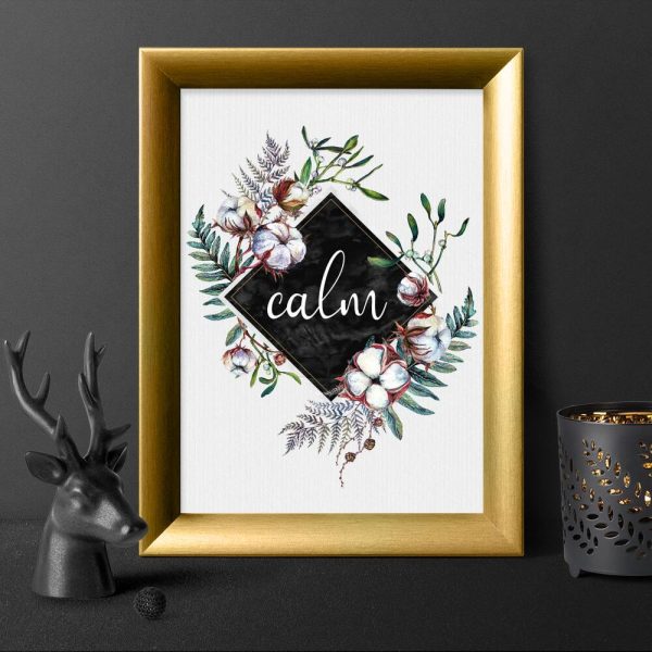 Plakat z napisem calm i kwiatami