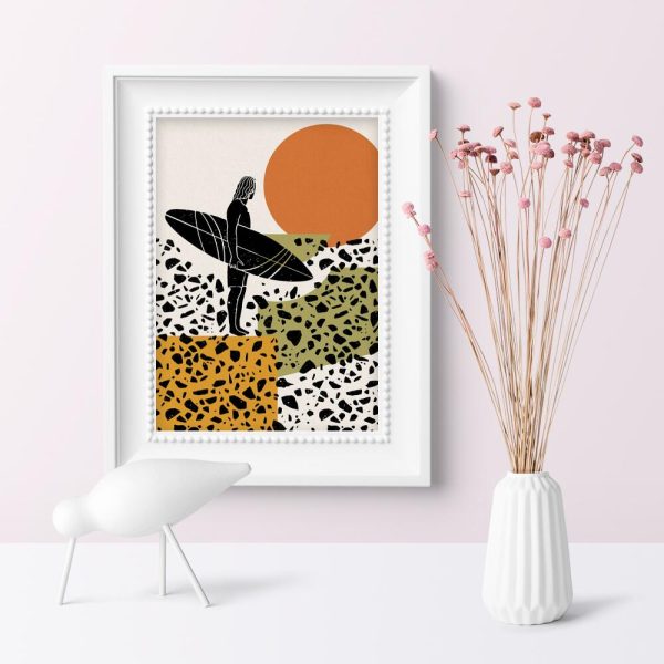 Plakat z surferem na tle słońca