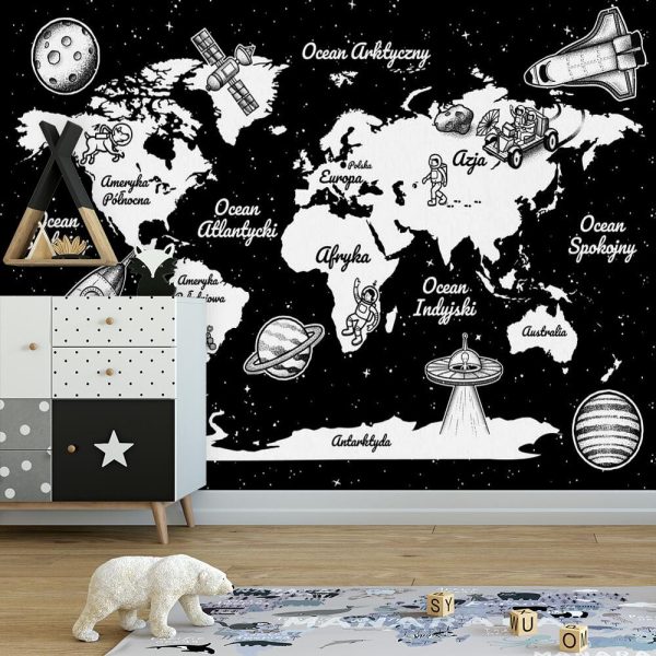 Tapeta z mapą świata i kosmonautami