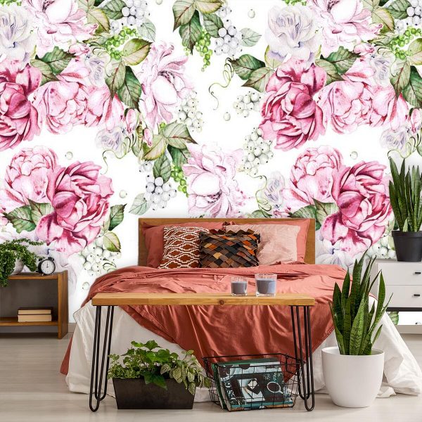 Tapeta z peoniamii do sypialni