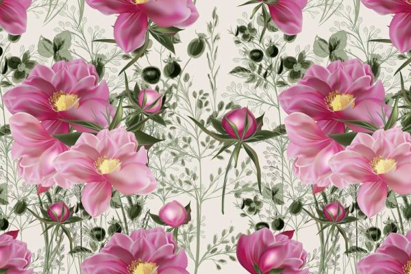 Tapeta z różowymi kwiatami ogrodowymi