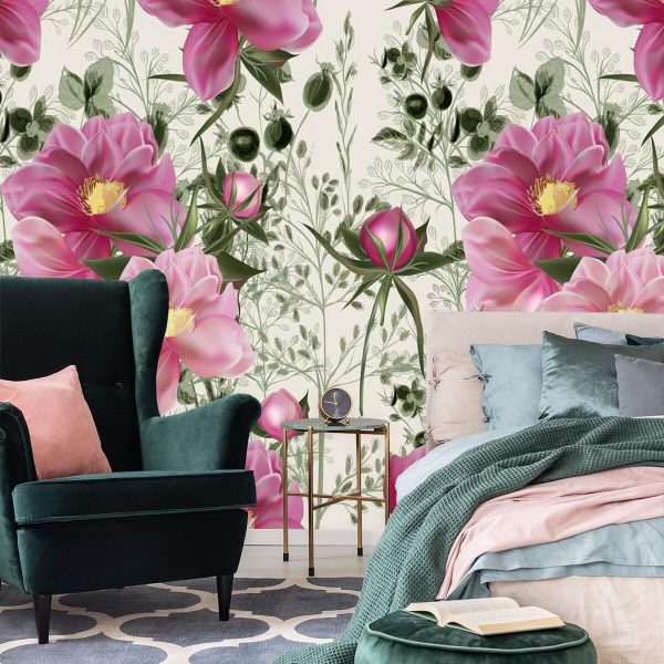 Tapeta z różowymi kwiatuszkami do dekoracji sypialni