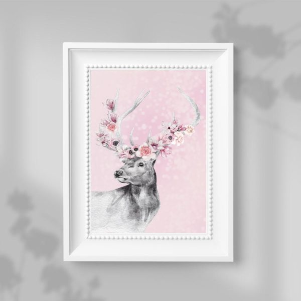 Plakat kwiaty i jeleń