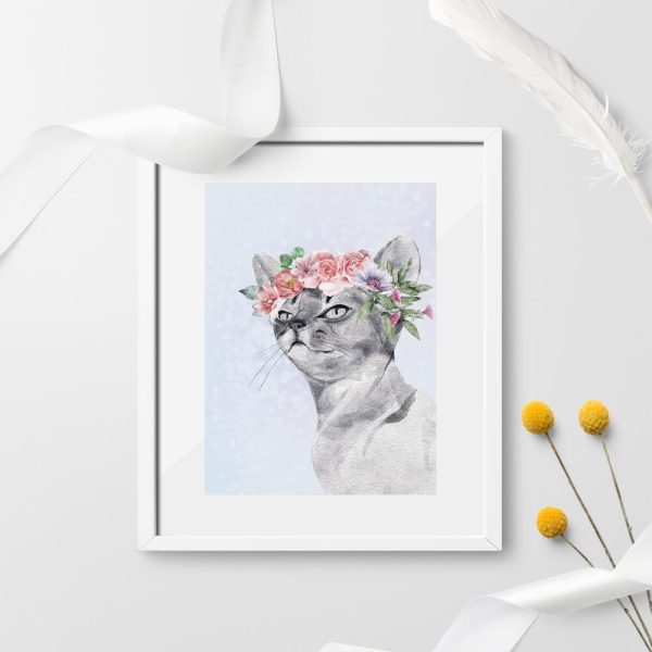 Plakat z kocurkiem w kwiatach