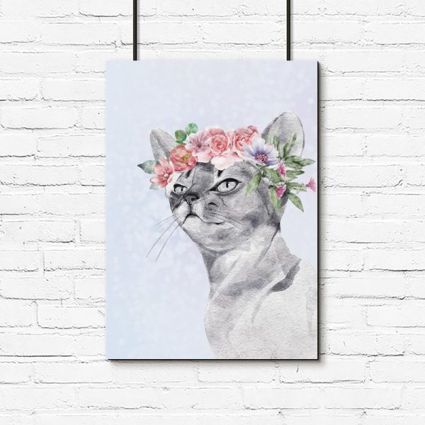 Plakat z pastelowych kolorach z koteczkiem