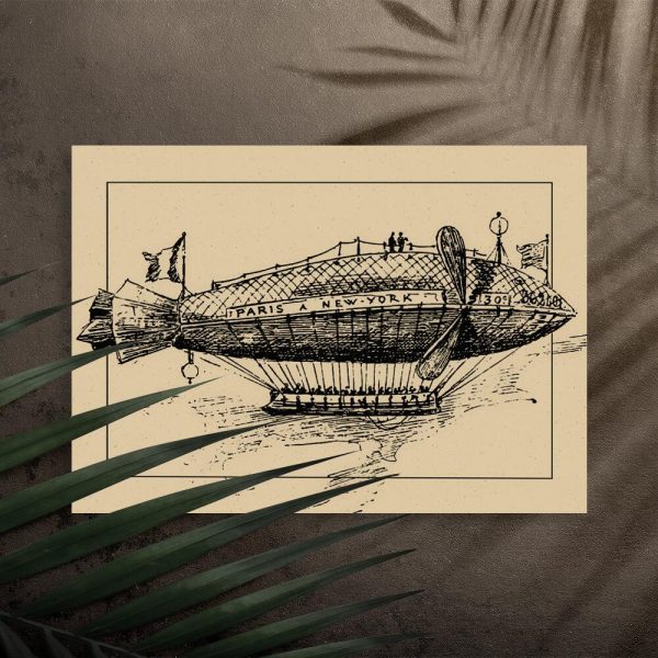 Plakat z sterowcem z XIX w.