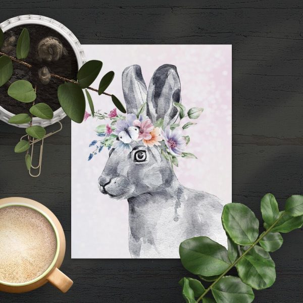 Plakat z zajączkiem w wianku