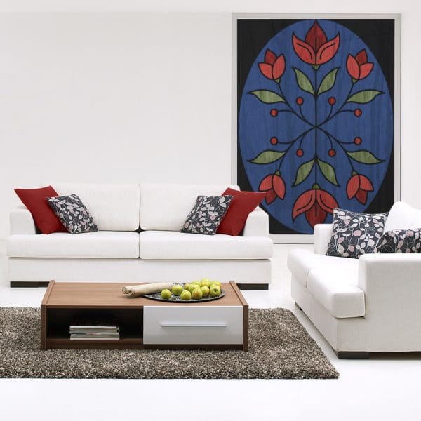 Folia witrażowa z czerwonymi kwiatami do salonu