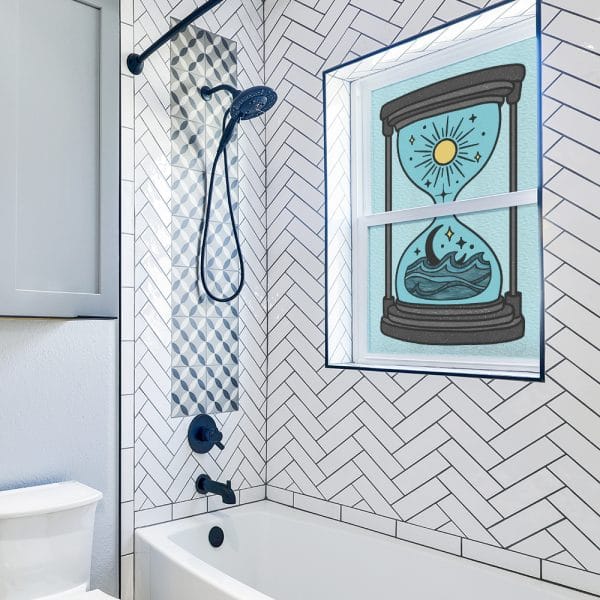 Folia witrażowa z klepsydrą do łazienki