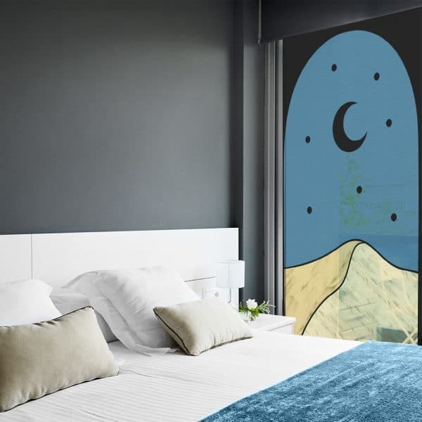 Folia witrażowa z księżycem i pustynią do sypialni