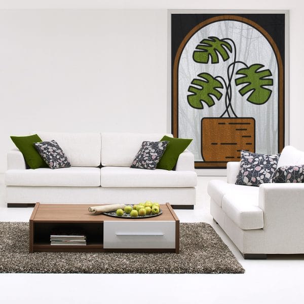 Folia witrażowa z monsterą do salonu