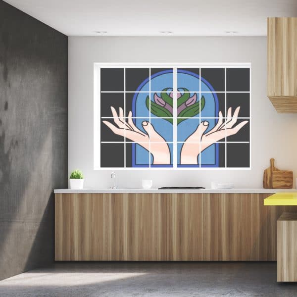 Imitacja witraża z dłońmi