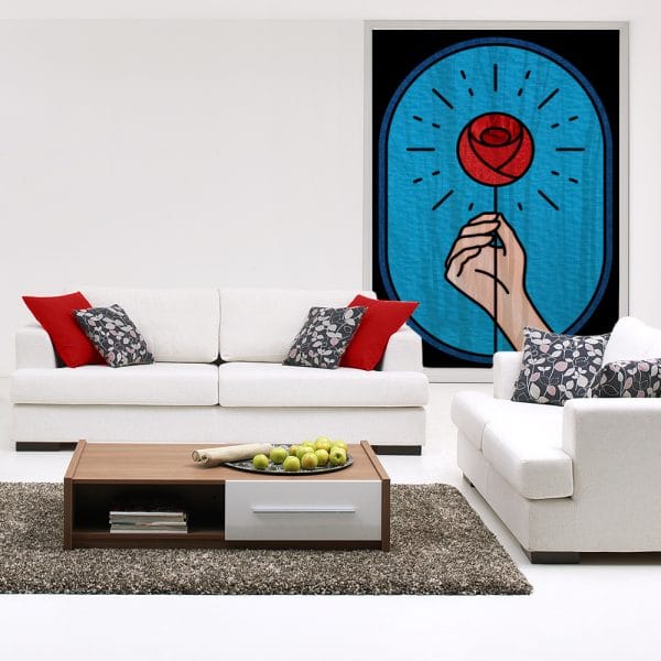 Naklejka witrażowa z czerwoną różą