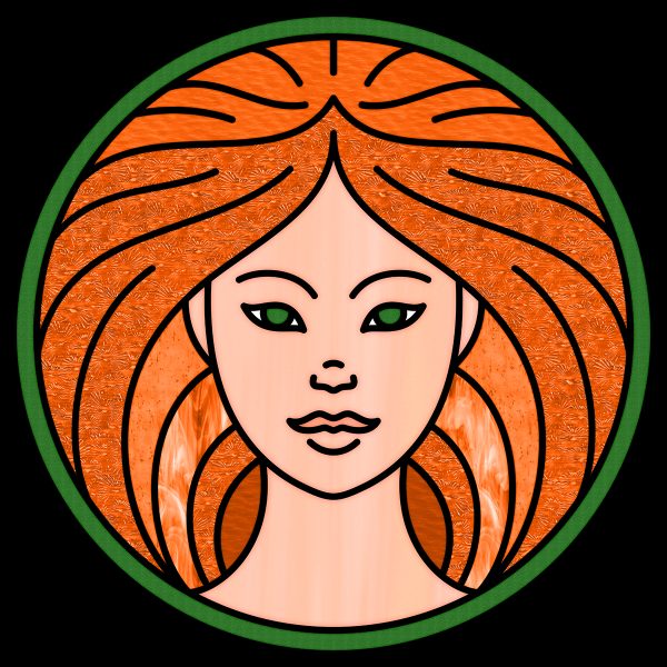 Witraż z kobietą o rudych włosach