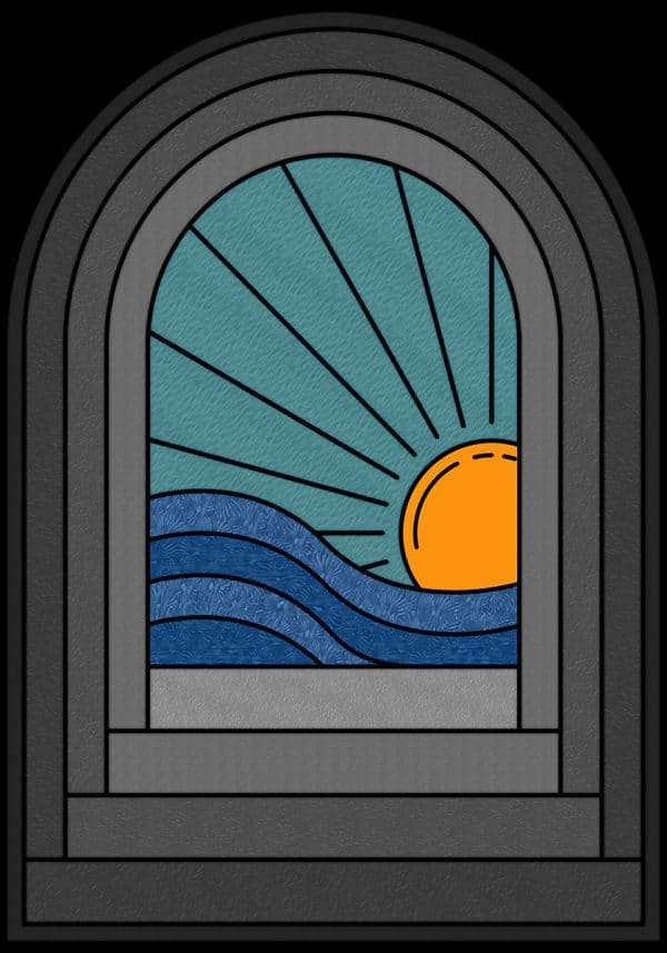 Witraż z krajobrazem morza