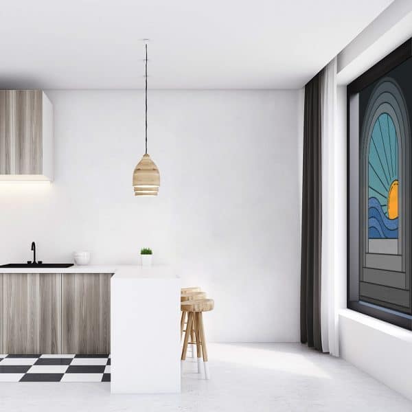 Witraż z krajobrazem morza do jadalni