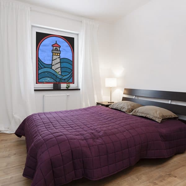 Witraż z latarnią do sypialni