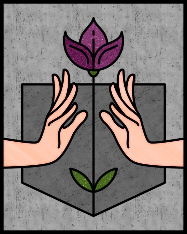 Witraż z motywem dłoni