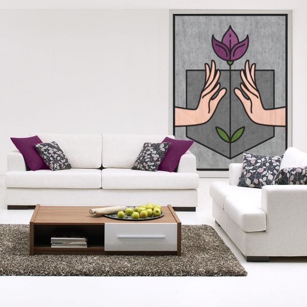 Witraż z motywem dłoni do salonu