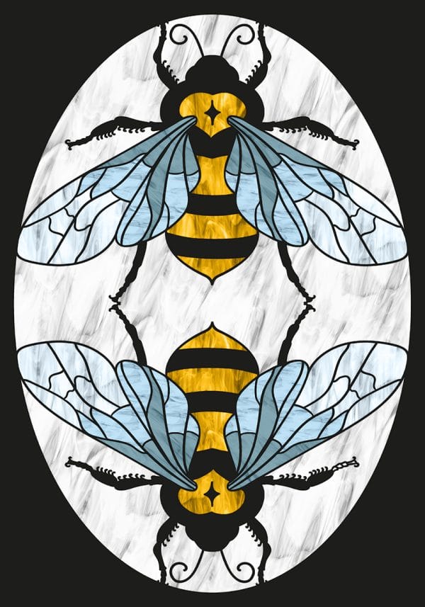Witraż z motywem pszczół