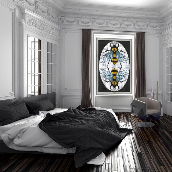Witraż z motywem pszczół do sypialni