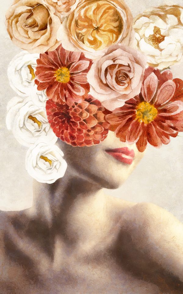 Foto-tapeta z kobietą i kwiatami