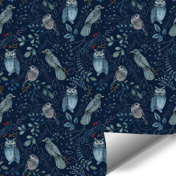 Granatowa tapeta z ptakami