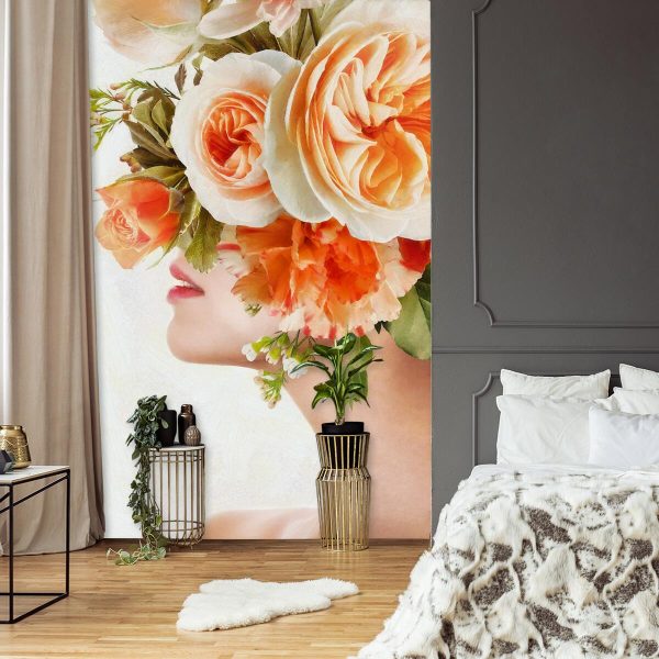 Pomarańczowa tapeta z motywem kwiatowym