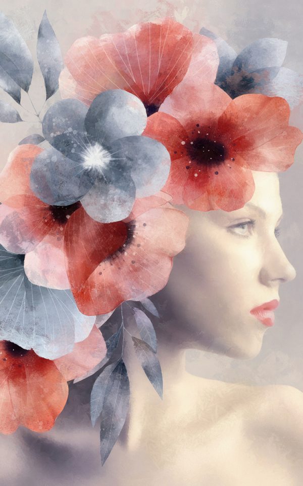 Tapeta czerwone maki we włosach