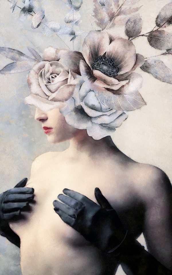 Tapeta z kobietą i bukietem we włosach