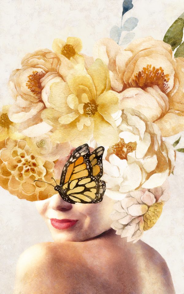 Tapeta z kwiatami i motylem